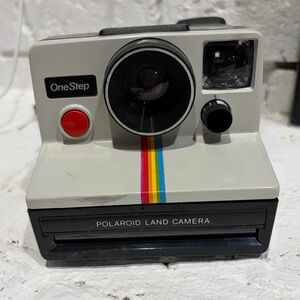 Polaroid OneStep Land Camera in White with Rainbow Stripe